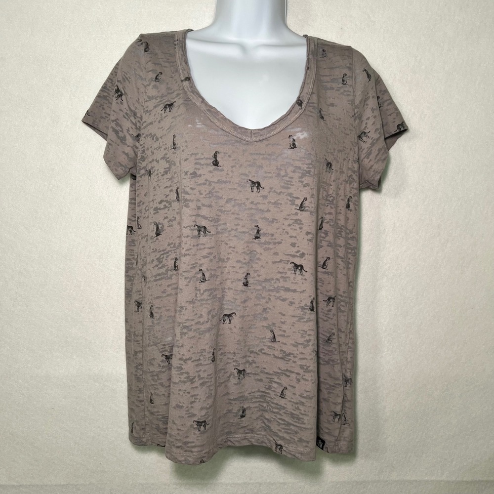 Rock & Republic Women's Cheetah Burnout Y2K Indie Sleaze Grunge T-Shirt Grey L